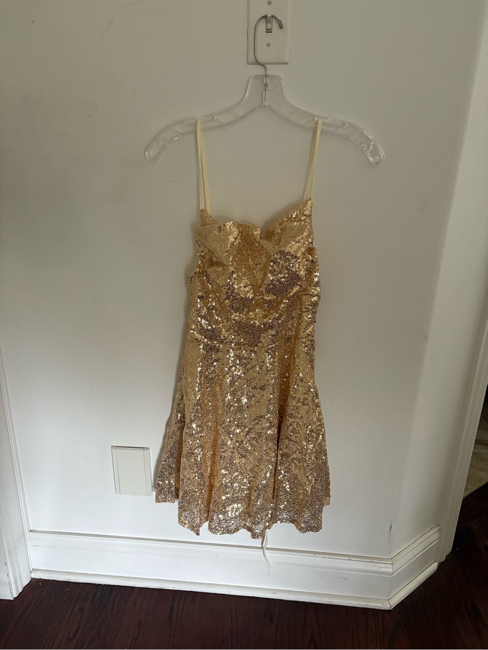 Gold Sequin Spaghetti Strap Party Dress